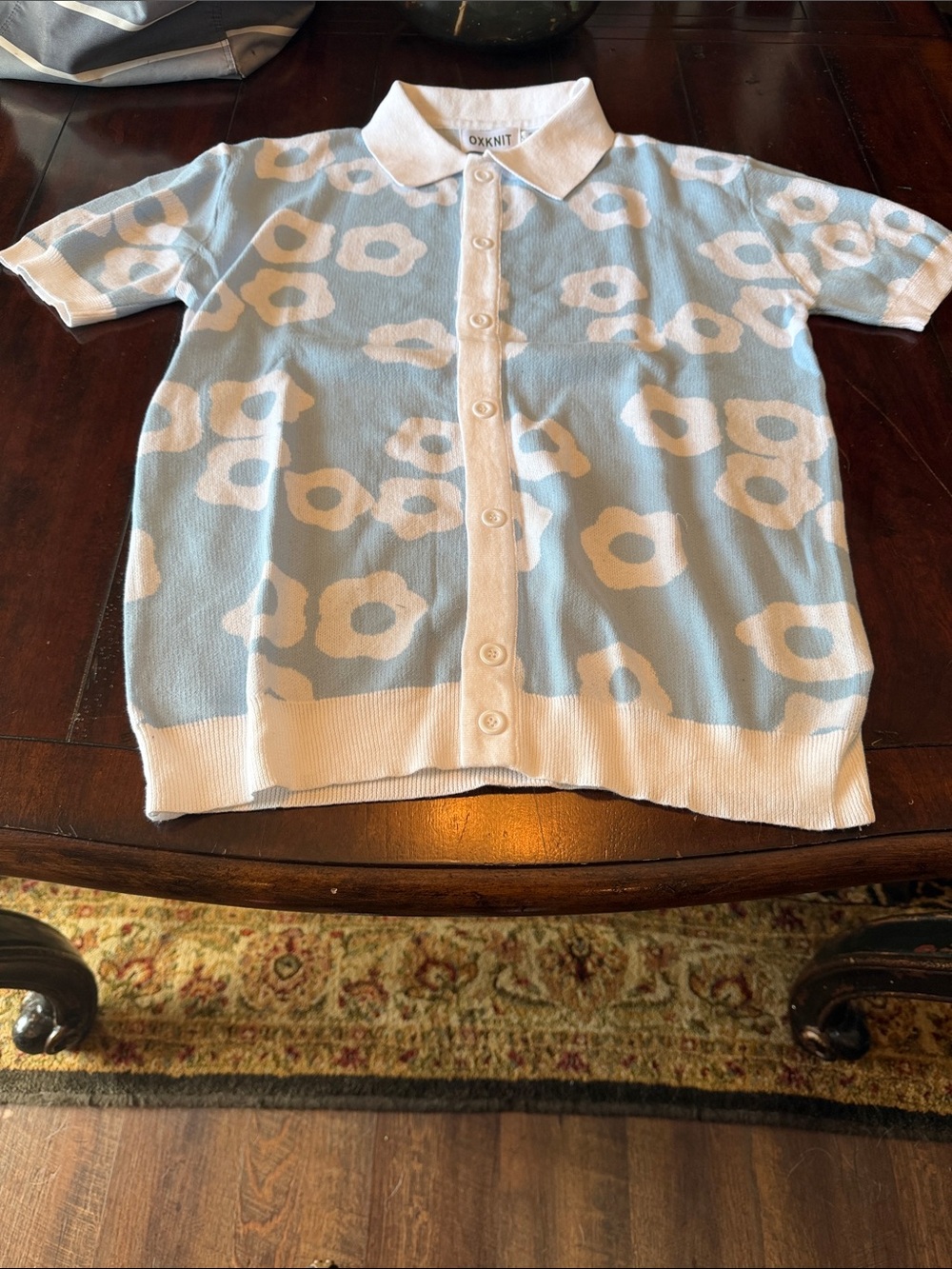 Men's Light Blue Floral Short-Sleeve Button-Down Polo